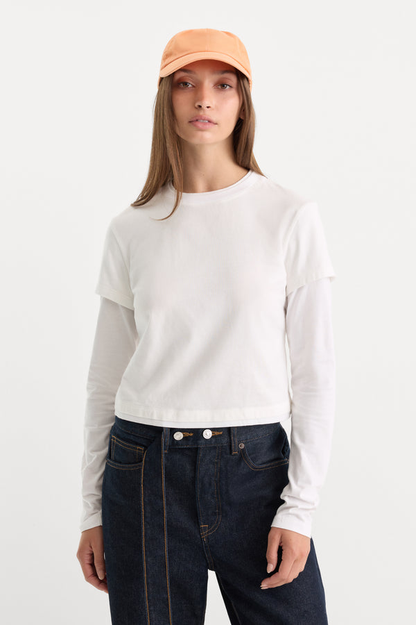 THE COMBO LAYERED TEE | CHALK WITH CHALK-3 | GOOD AMERICAN | MODEL