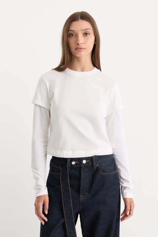 THE COMBO LAYERED TEE | CHALK WITH CHALK-1 | GOOD AMERICAN | MODEL