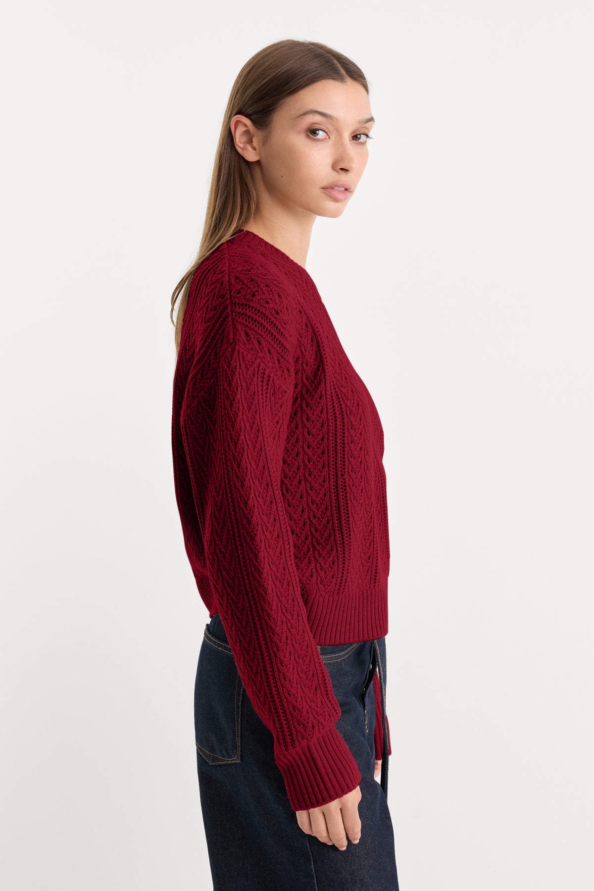 THE OPENWORK CREW SWEATER | SYRAH-2 | GOOD AMERICAN | MODEL_A
