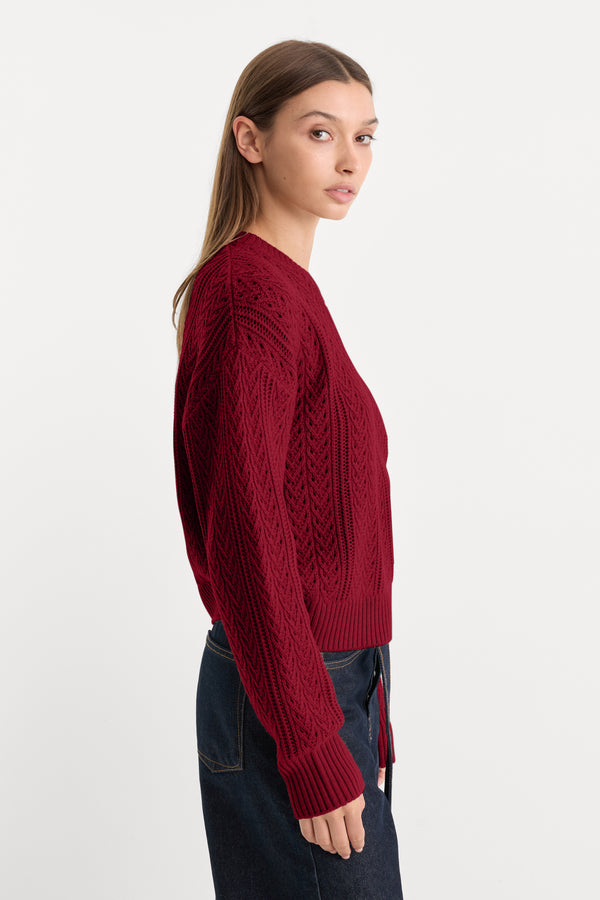 THE OPENWORK CREW SWEATER | SYRAH-2 | GOOD AMERICAN | MODEL_A