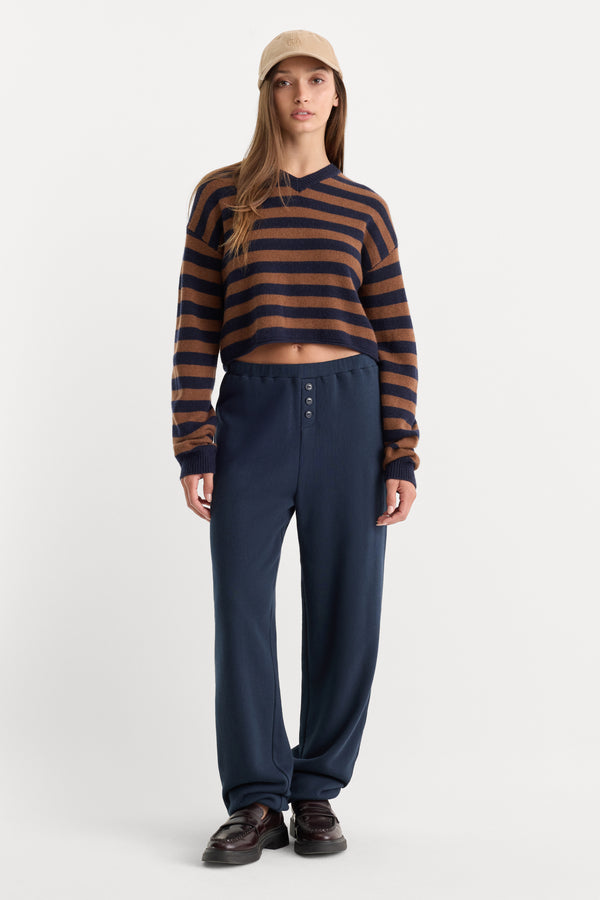 THE FRENCH TERRY BUTTON FRONT JOGGER | NEW NAVY002-1 | GOOD AMERICAN | MODEL_A