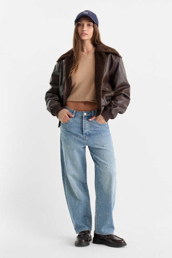 THE BETTER THAN LEATHER FLIGHT JACKET | DEEP CHOCOLATE-4 | GOOD AMERICAN | MODEL_A