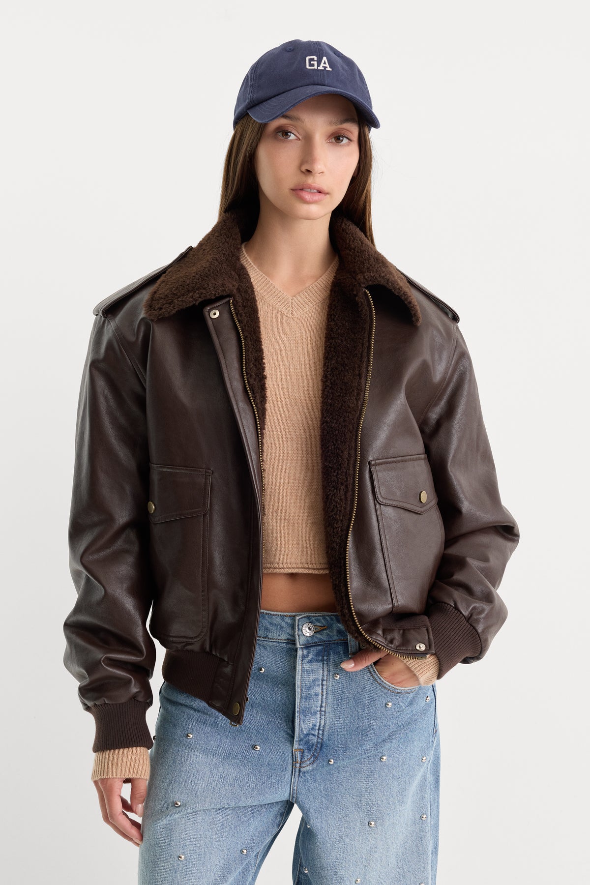 THE BETTER THAN LEATHER FLIGHT JACKET | DEEP CHOCOLATE-1 | GOOD AMERICAN | MODEL_A