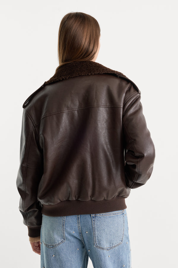 THE BETTER THAN LEATHER FLIGHT JACKET | DEEP CHOCOLATE-3 | GOOD AMERICAN | MODEL_A