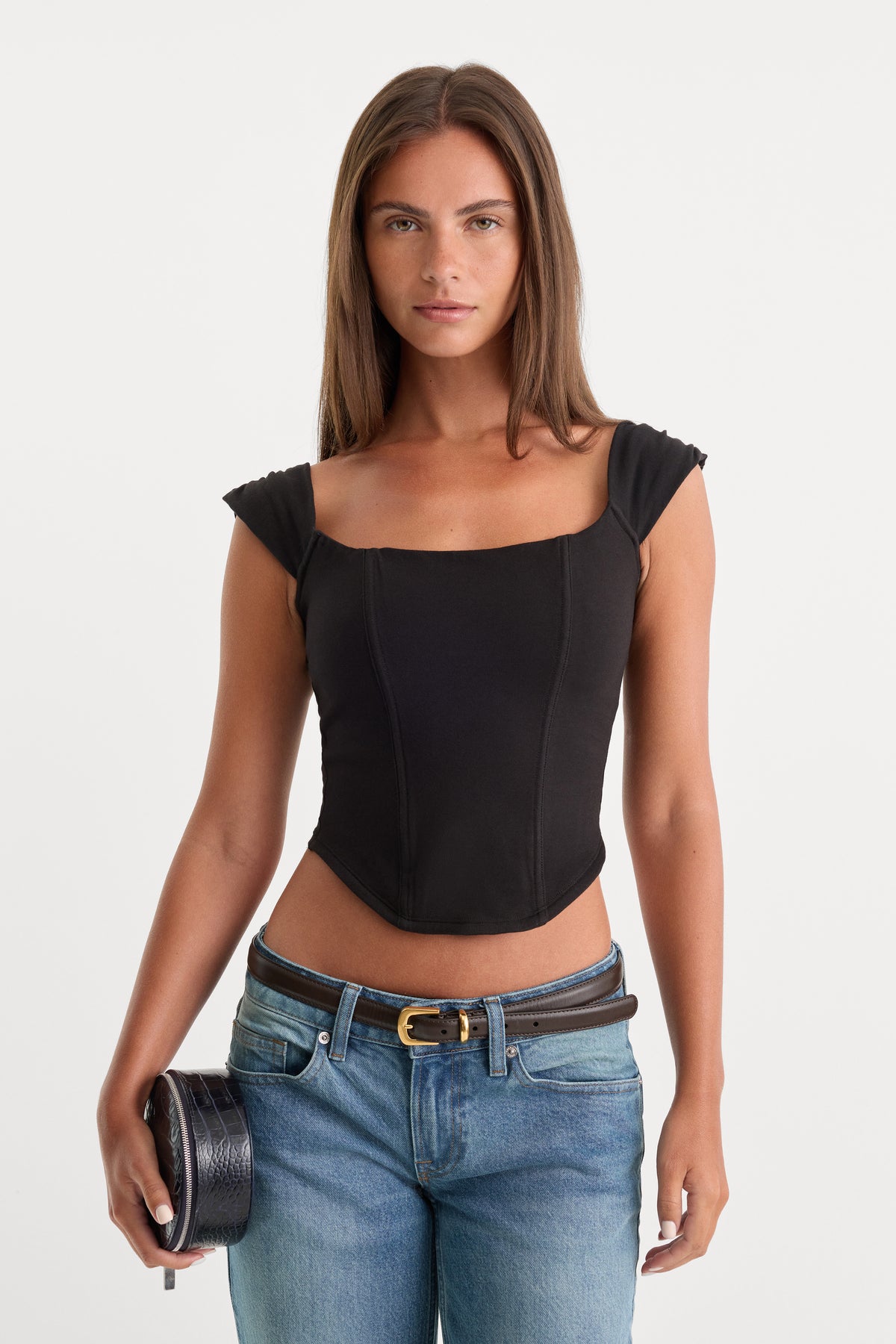 DOLLY SUPER STRETCH CORSET TOP | BLACK001-1 | GOOD AMERICAN | MODEL_A