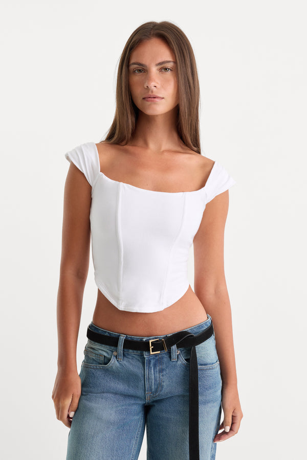 DOLLY SUPER STRETCH CORSET TOP | WHITE001-1 | GOOD AMERICAN | MODEL