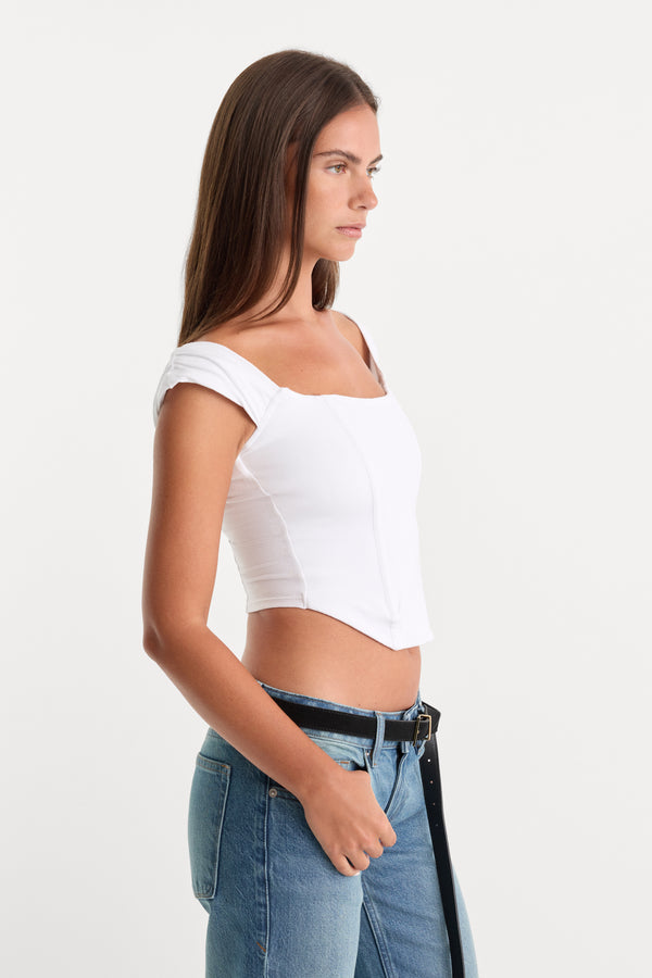 DOLLY SUPER STRETCH CORSET TOP | WHITE001-2 | GOOD AMERICAN | MODEL