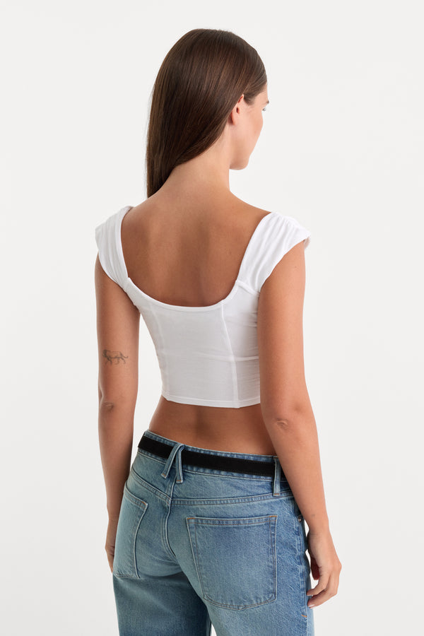 DOLLY SUPER STRETCH CORSET TOP | WHITE001-4 | GOOD AMERICAN | MODEL