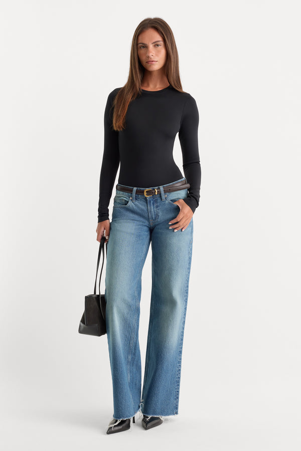 THE SCULPTING MODERN LONG SLEEVE BODYSUIT | BLACK