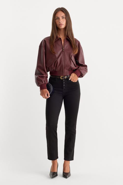 NEVER FADE BUTTON FRONT GOOD LEGS STRAIGHT JEANS | BLACK001