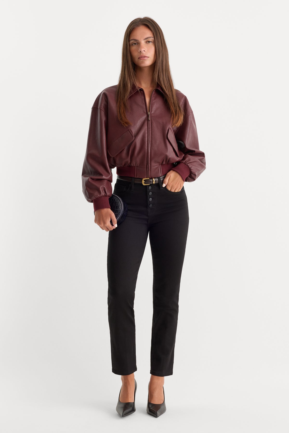 NEVER FADE BUTTON FRONT GOOD LEGS STRAIGHT JEANS | BLACK001
