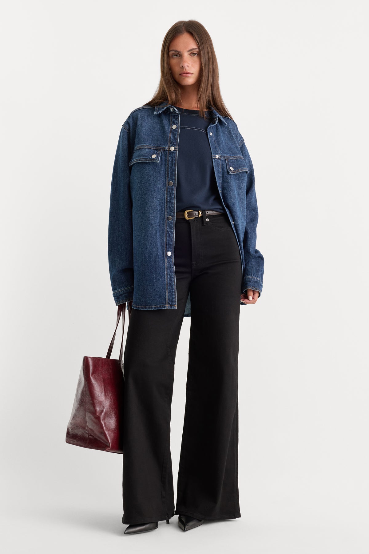 NEVER FADE GOOD WAIST PALAZZO JEANS | BLACK-1 | GOOD AMERICAN | MODEL