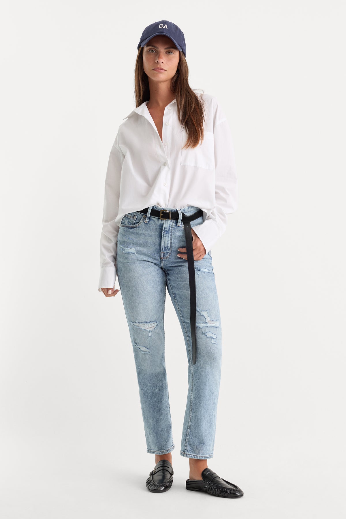 GOOD ICON STRAIGHT ANKLE JEANS | INDIGO1078-1 | GOOD AMERICAN | MODEL_A