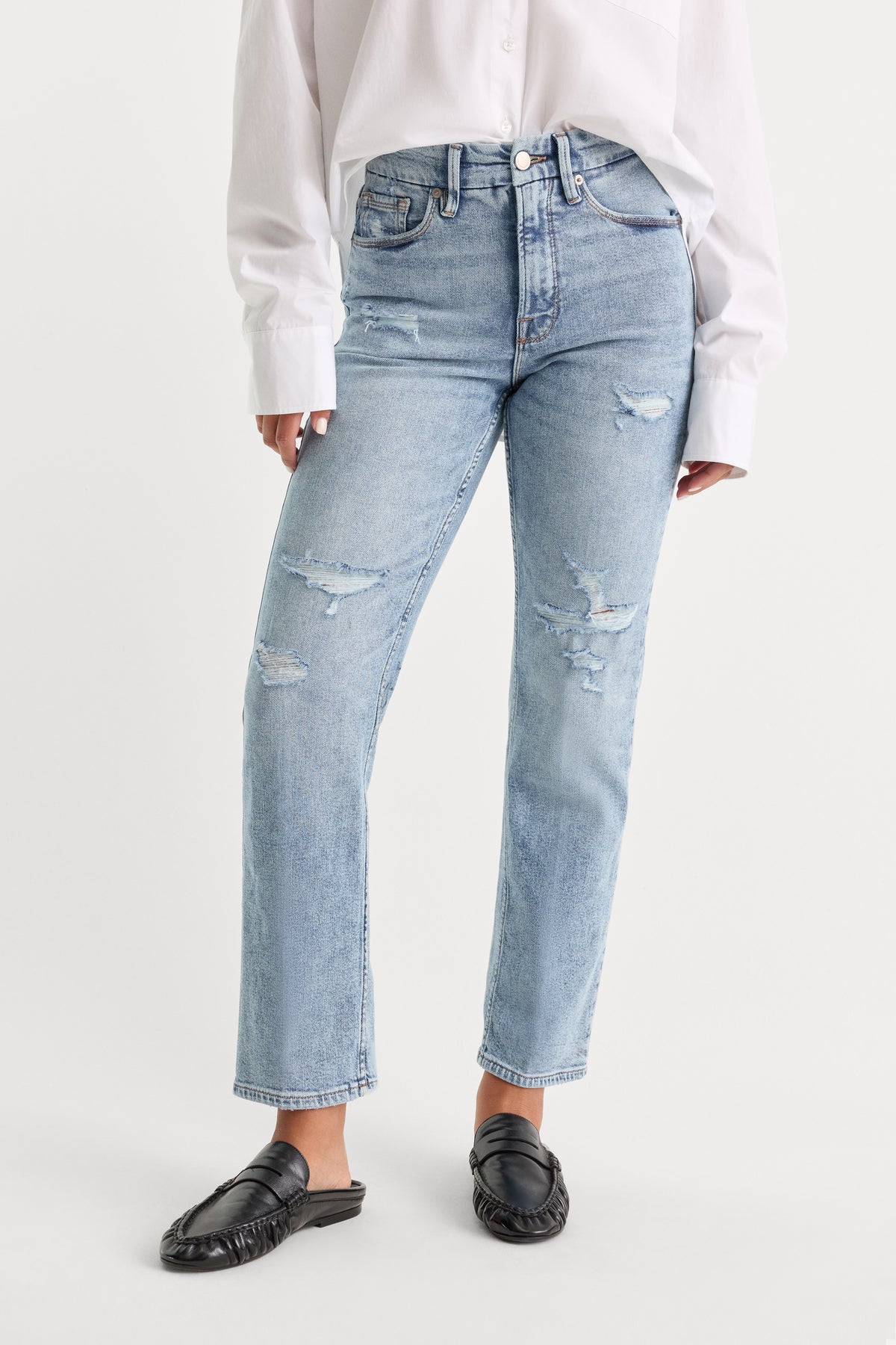 GOOD ICON STRAIGHT ANKLE JEANS | INDIGO1078-2 | GOOD AMERICAN | MODEL_A