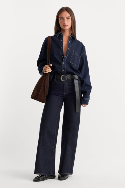ALWAYS FITS SLIM PALAZZO JEANS | DENETHIC BLUE-1 | GOOD AMERICAN | MODEL