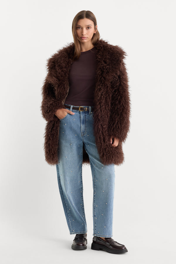 THE FAUX FUR LONG COAT | DEEP CHOCOLATE-1 | GOOD AMERICAN | MODEL_A