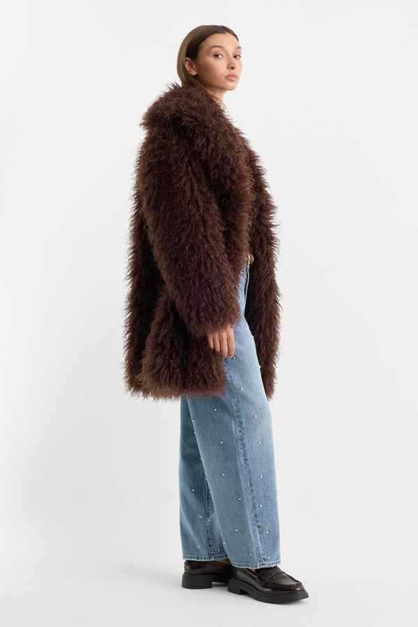 THE FAUX FUR LONG COAT | DEEP CHOCOLATE-3 | GOOD AMERICAN | MODEL_A