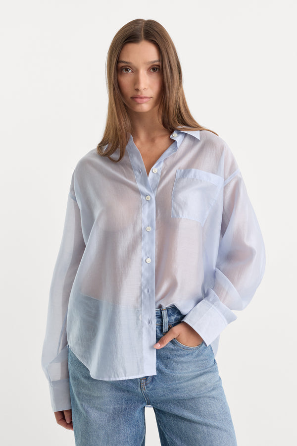 THE SHEER OVERSIZED SHIRT | COAST BLUE-1 | GOOD AMERICAN | MODEL_A