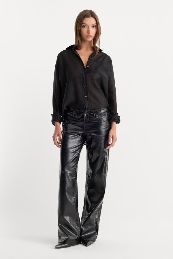 BETTER THAN LEATHER GHOST WAIST LOW LOOSE PANT | BLACK-1 | GOOD AMERICAN | MODEL_A