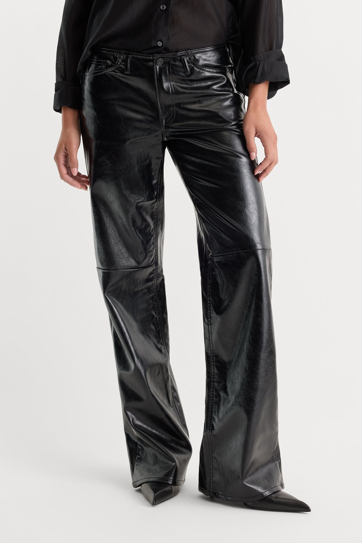 BETTER THAN LEATHER GHOST WAIST LOW LOOSE PANT | BLACK-5 | GOOD AMERICAN | MODEL_A