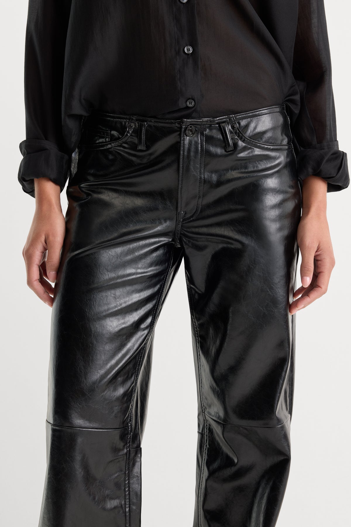 BETTER THAN LEATHER GHOST WAIST LOW LOOSE PANT | BLACK-3 | GOOD AMERICAN | MODEL_A