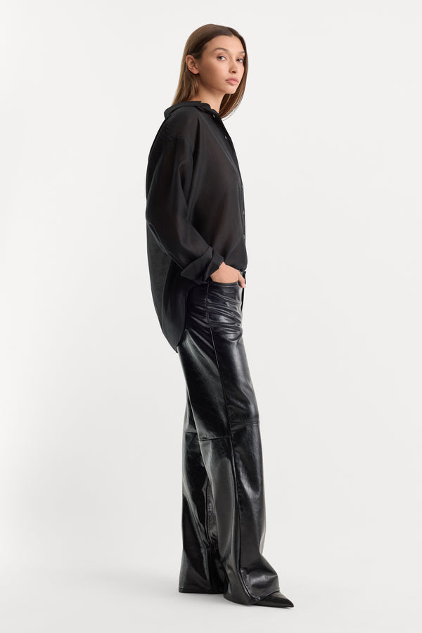 BETTER THAN LEATHER GHOST WAIST LOW LOOSE PANT | BLACK-4 | GOOD AMERICAN | MODEL_A