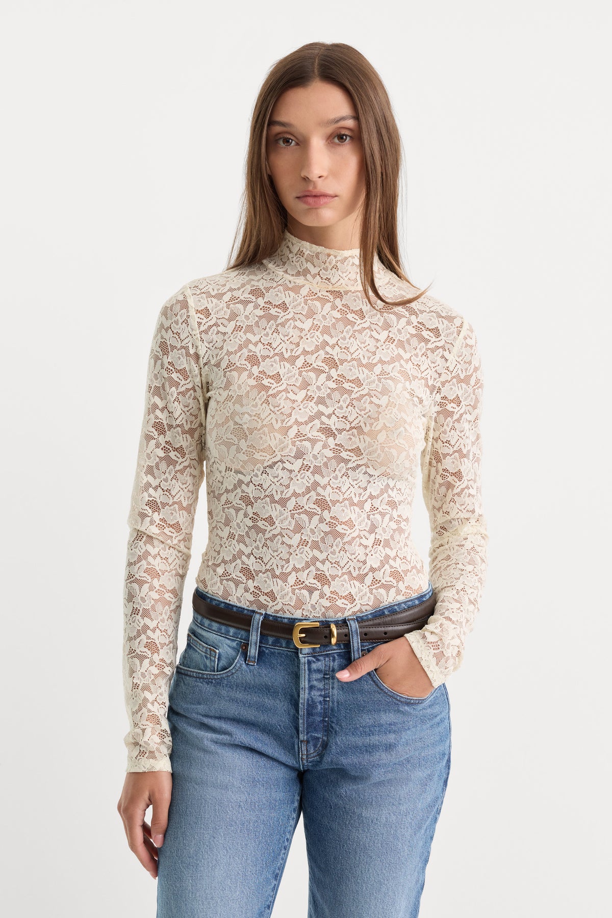 THE LACE TURTLENECK BODYSUIT | PEARL-1 | GOOD AMERICAN | MODEL_A
