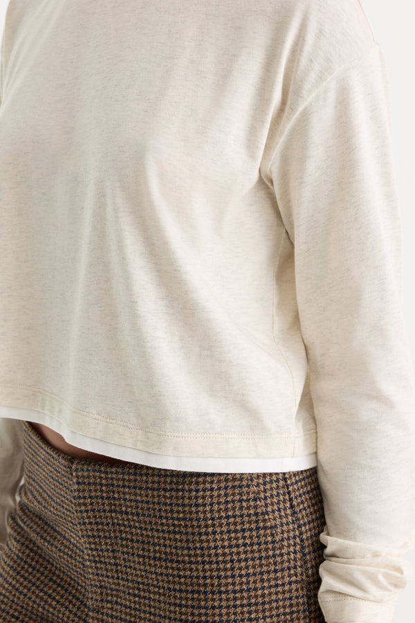 THE LONG SLEEVE LAYERED TEE | OATMEAL HEATHER-2 | GOOD AMERICAN | MODEL_A