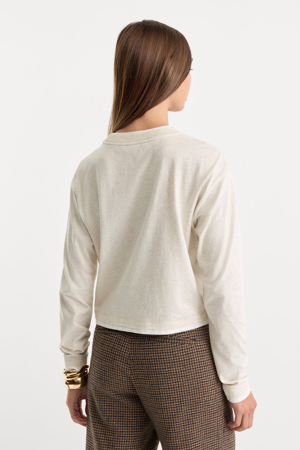 THE LONG SLEEVE LAYERED TEE | OATMEAL HEATHER-4 | GOOD AMERICAN | MODEL_A