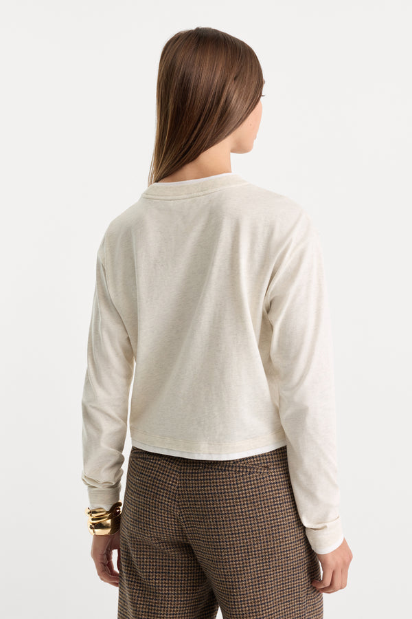 THE LONG SLEEVE LAYERED TEE | OATMEAL HEATHER-4 | GOOD AMERICAN | MODEL_A