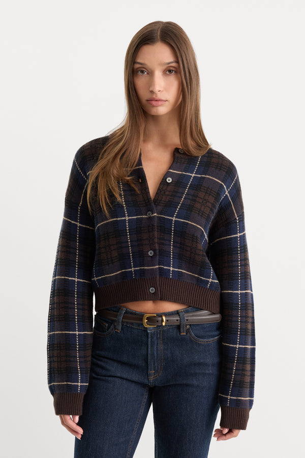 THE JACQUARD CARDIGAN | CHOCOLATE PLAID