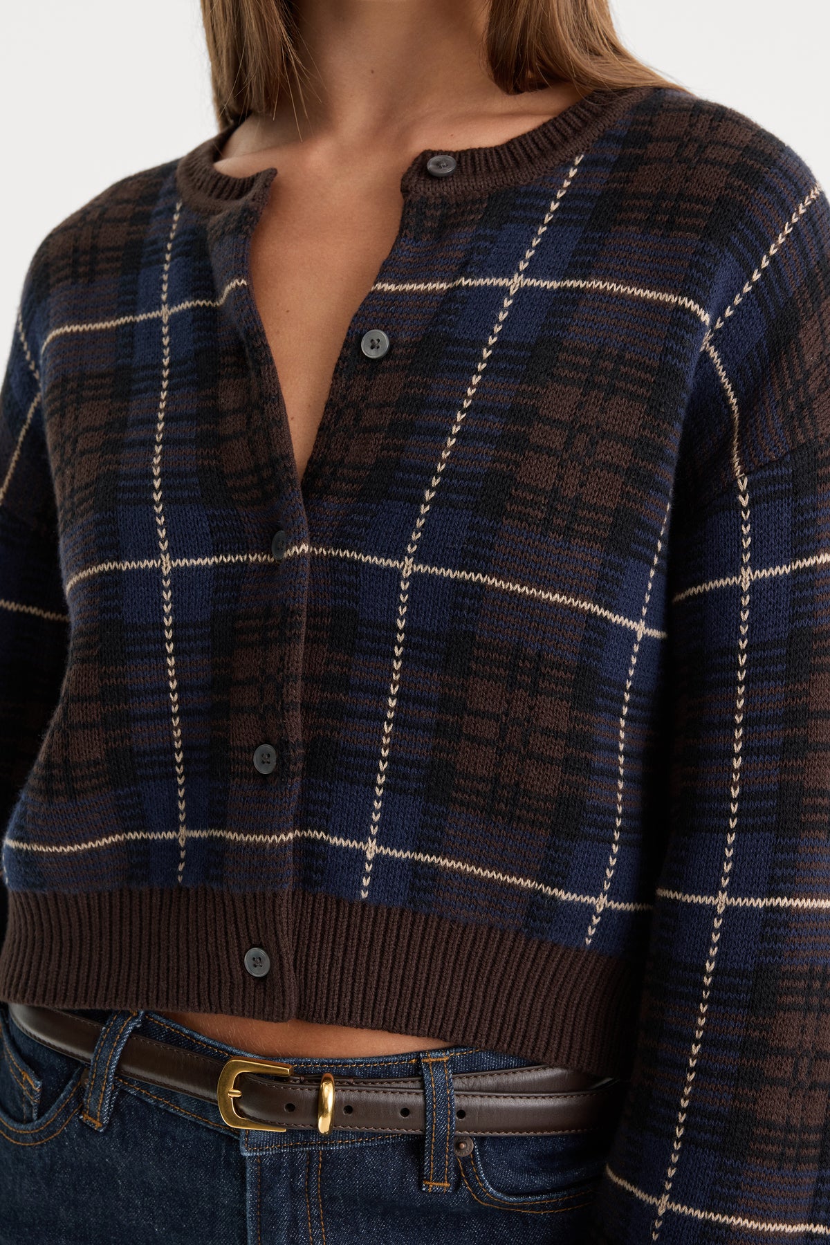 THE JACQUARD CARDIGAN | CHOCOLATE PLAID