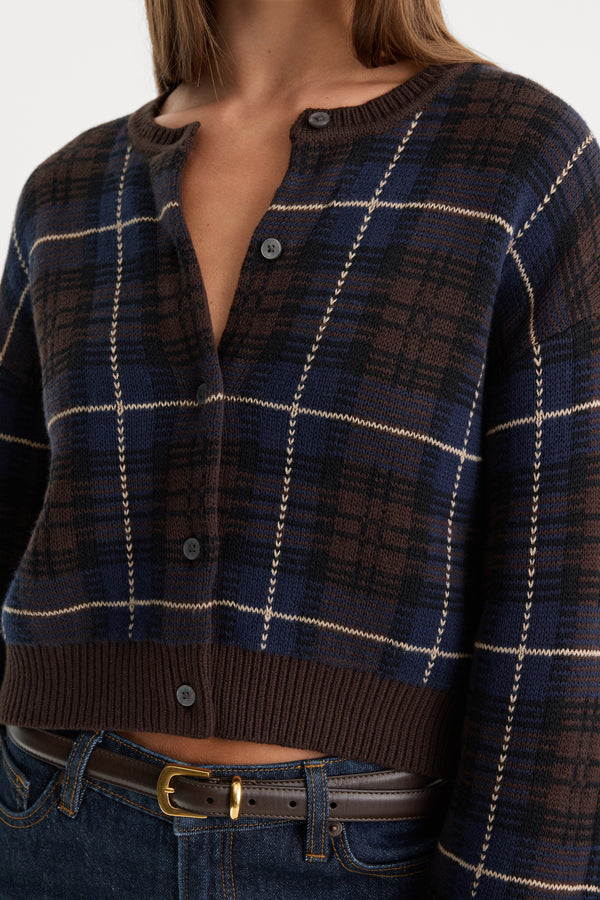 THE JACQUARD CARDIGAN | CHOCOLATE PLAID