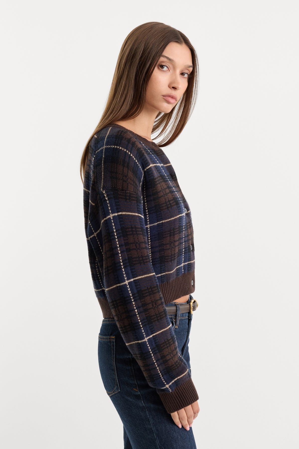 THE JACQUARD CARDIGAN | CHOCOLATE PLAID