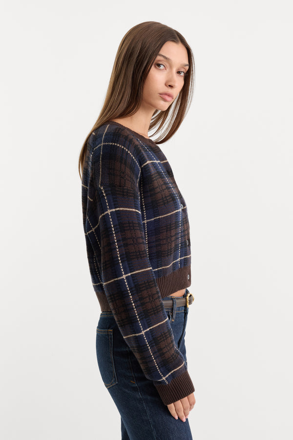 THE JACQUARD CARDIGAN | CHOCOLATE PLAID
