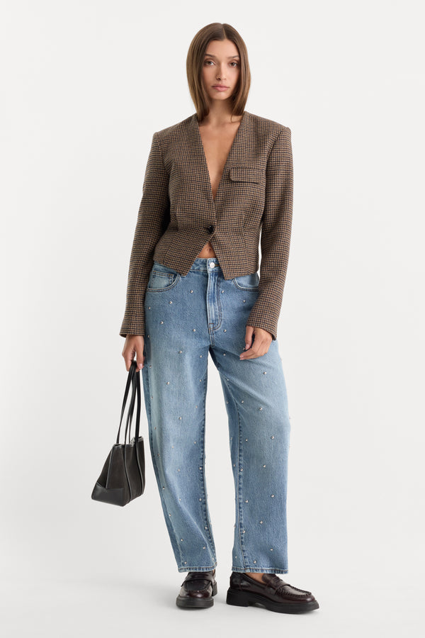 THE COLLARLESS BLAZER | BROWN MINI HOUNDSTOOTH-5 | GOOD AMERICAN | MODEL_A