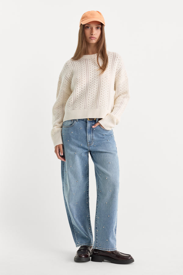 THE OPENWORK CREW SWEATER | PEARL-4 | GOOD AMERICAN | MODEL_A