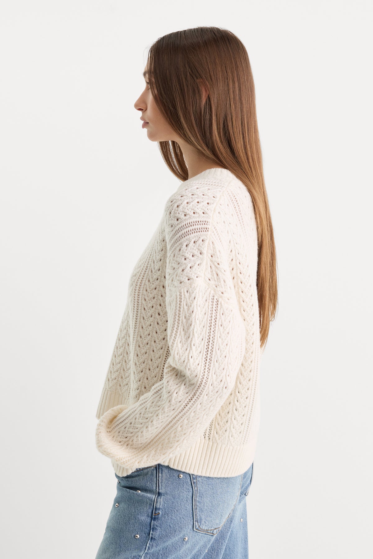THE OPENWORK CREW SWEATER | PEARL-3 | GOOD AMERICAN | MODEL_A
