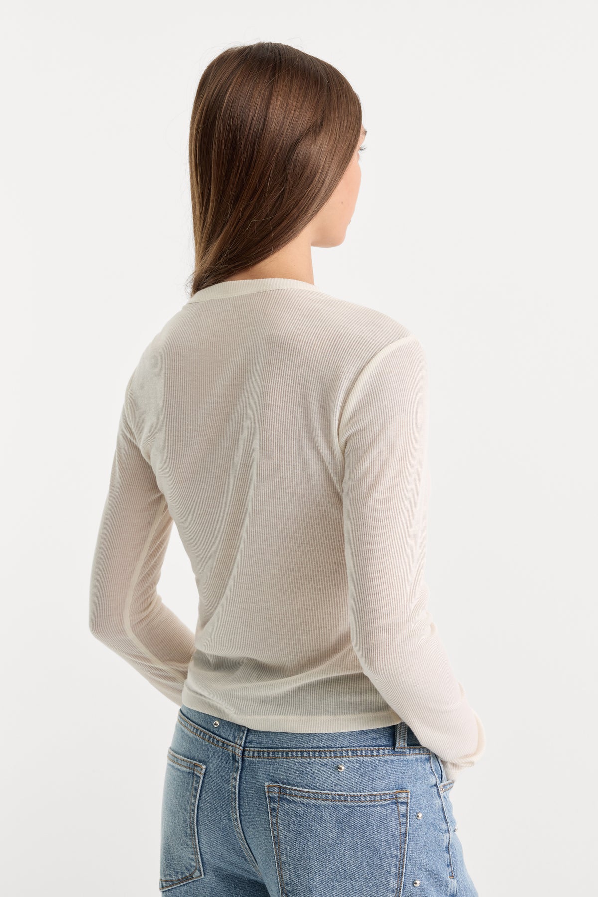THE SHEER RIB LONG SLEEVE | PEARL