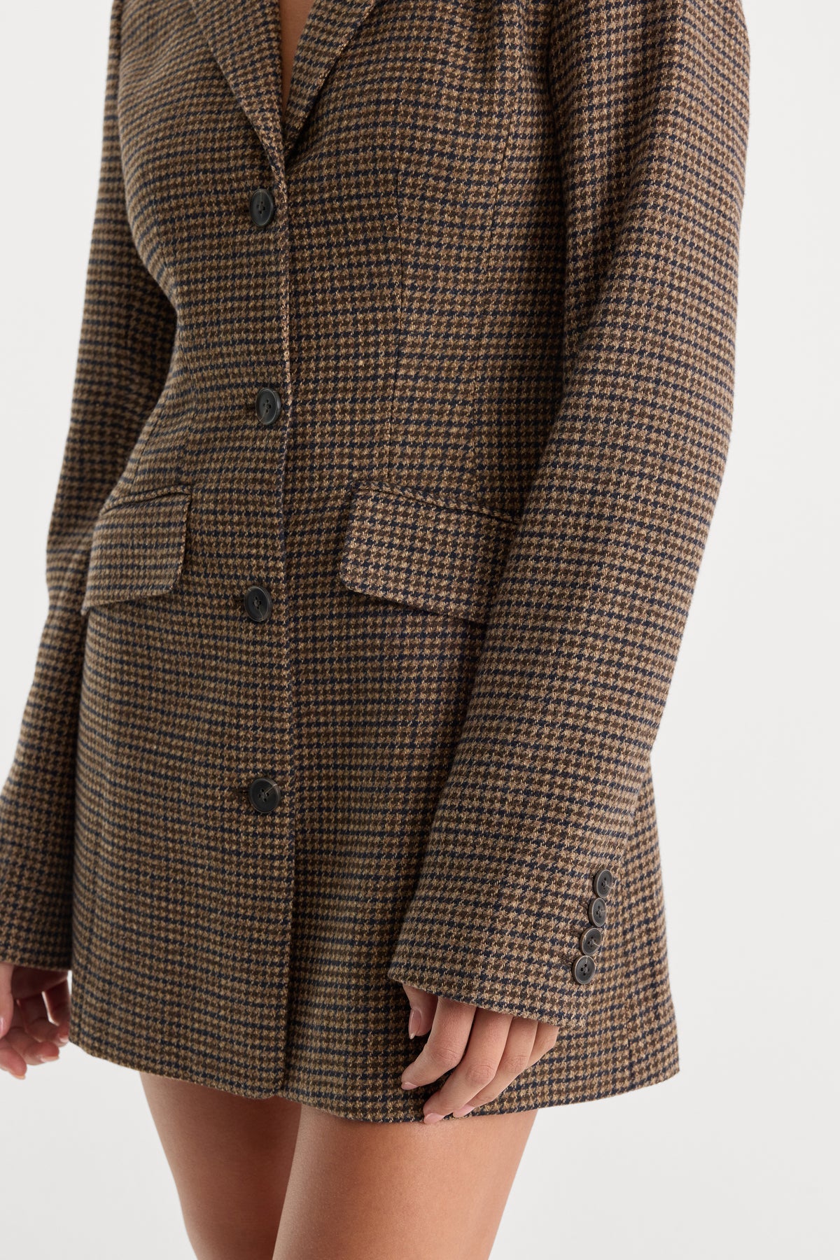 THE HOURGLASS SUITING DRESS | BROWN MINI HOUNDSTOOTH