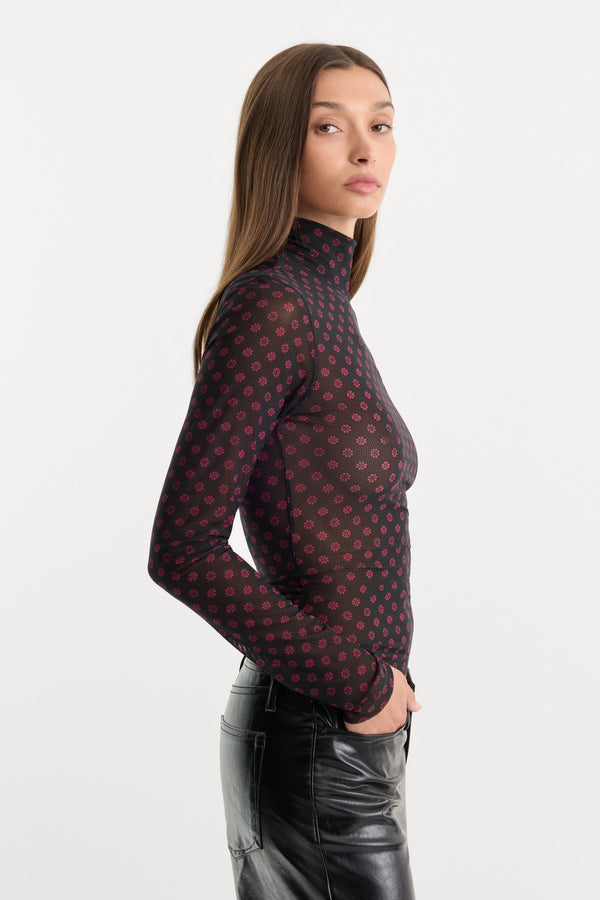 THE MESH TURTLENECK TOP | BLACK ASPEN FAIRISLE