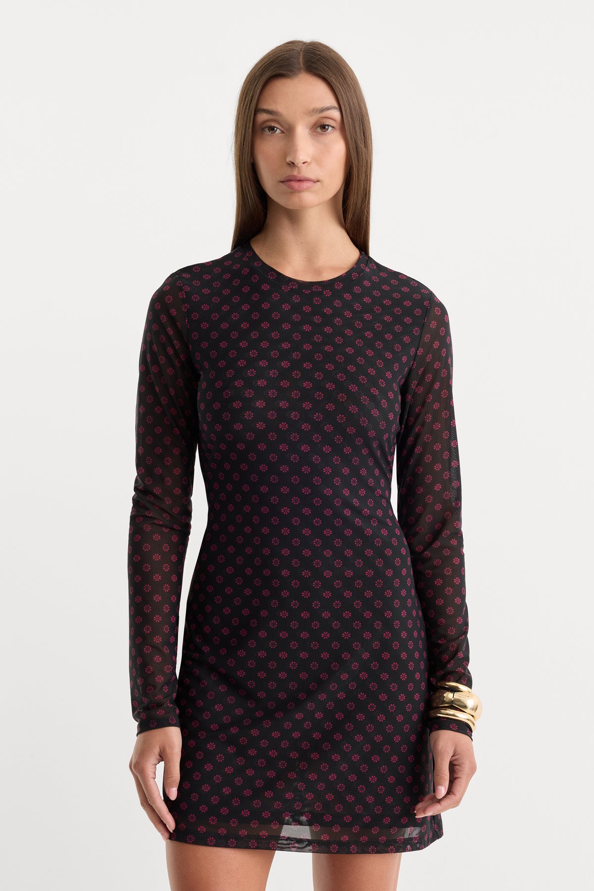 THE MESH CREWNECK DRESS | BLACK ASPEN FAIRISLE