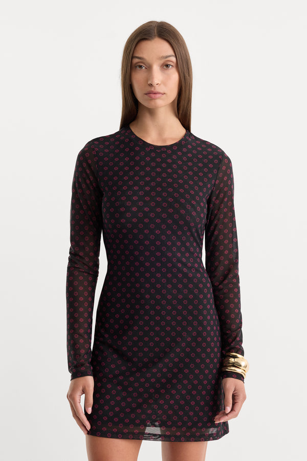 THE MESH CREWNECK DRESS | BLACK ASPEN FAIRISLE