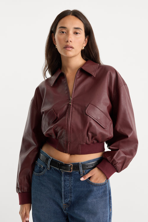 THE BETTER THAN LEATHER BOMBER JACKET | BERRY NOIR