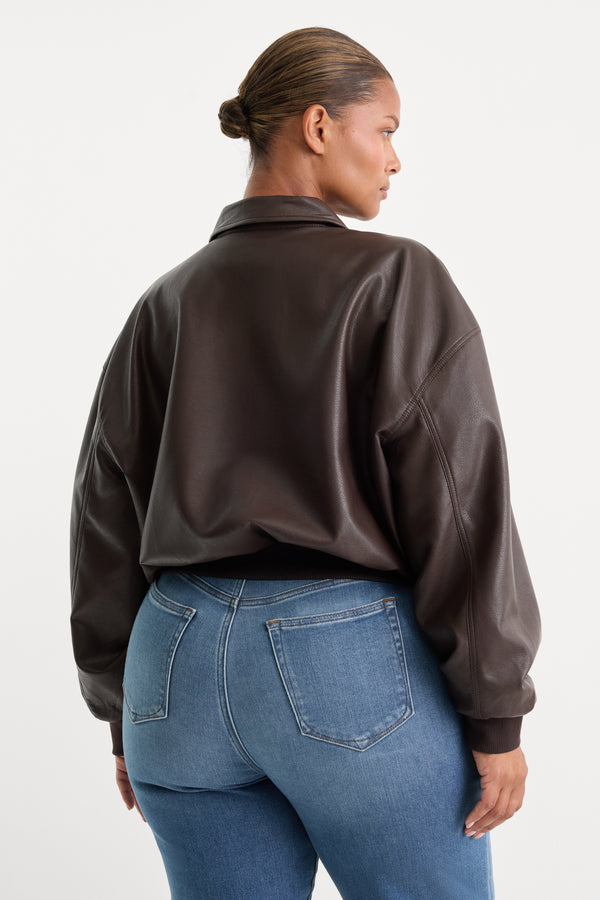 THE BETTER THAN LEATHER BOMBER JACKET | ESPRESSO-8 | GOOD AMERICAN | MODEL_C