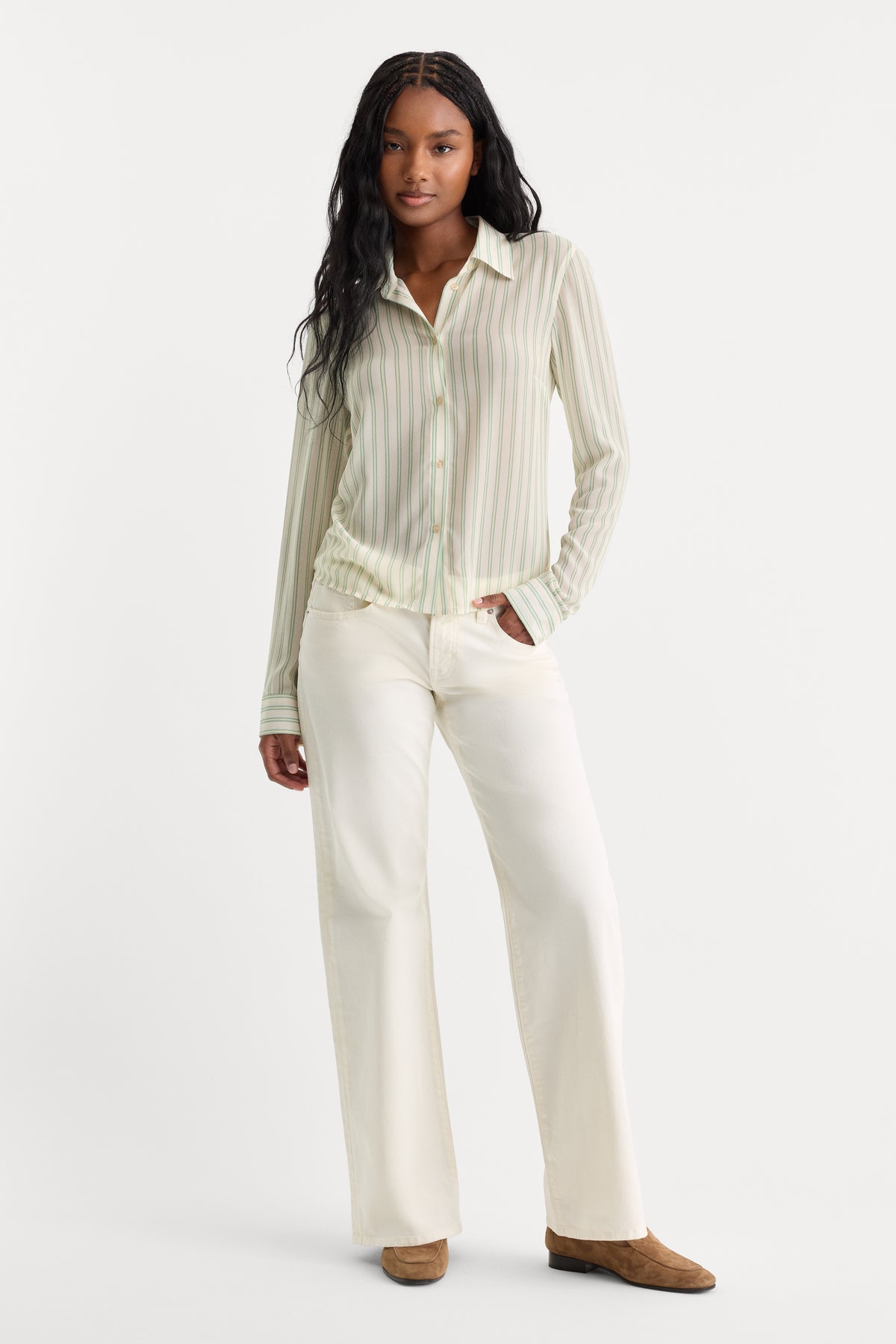 THE SLIM SHIRT | CREAM GREEN STRIPE