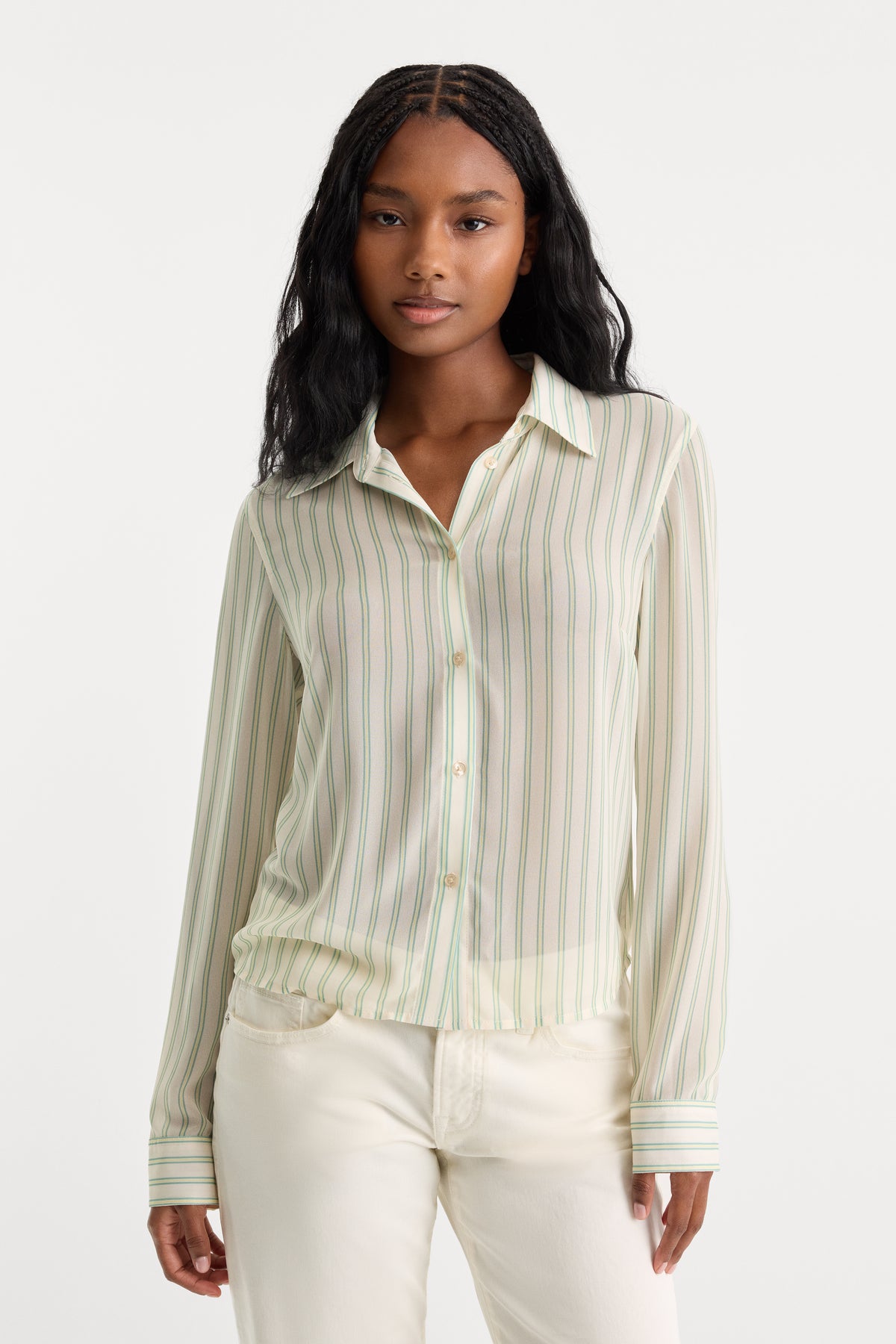 THE SLIM SHIRT | CREAM GREEN STRIPE