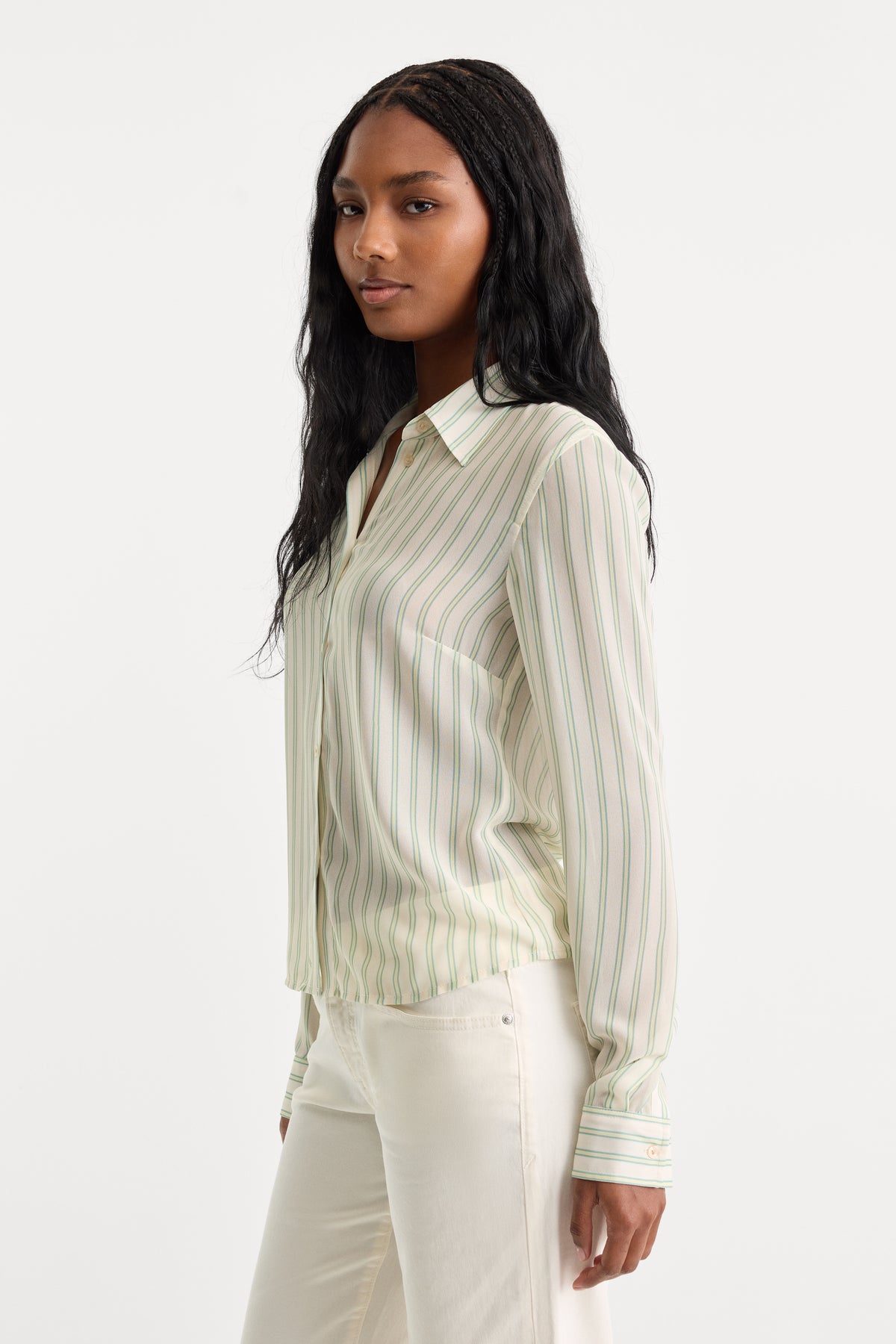 THE SLIM SHIRT | CREAM GREEN STRIPE