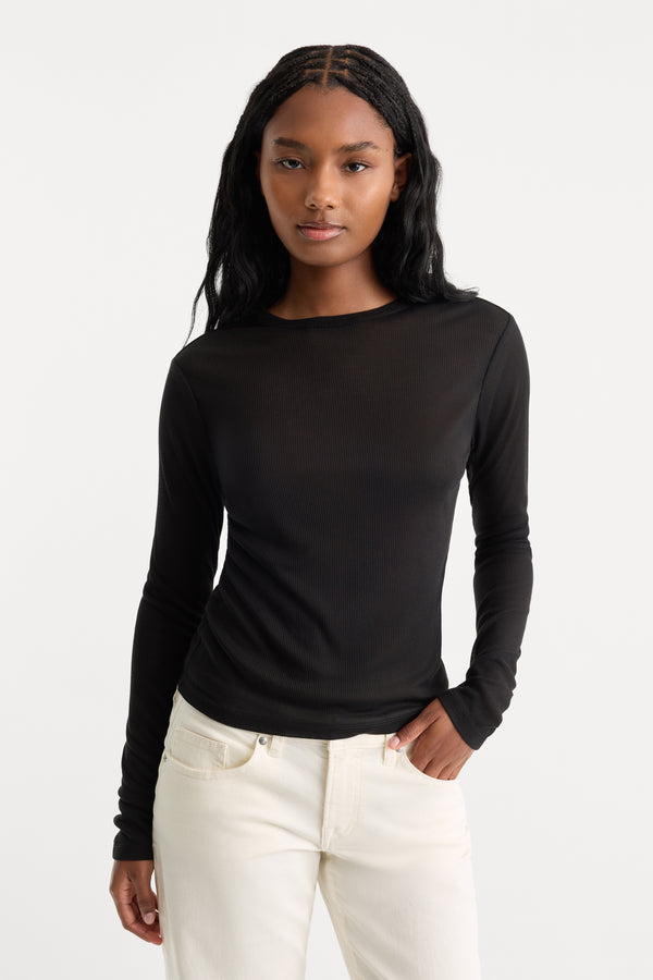 THE SHEER RIB LONG SLEEVE | BLACK001
