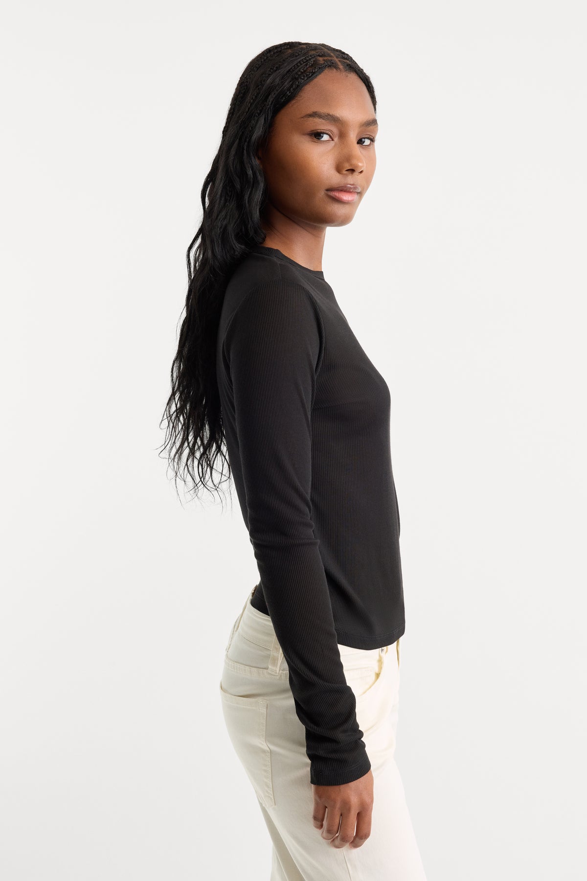 THE SHEER RIB LONG SLEEVE | BLACK001